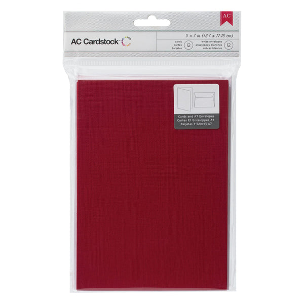 American Crafts A7 Cards W/Envelopes (5.25"X7.25") 12/Pkg, Weave Textured, Rouge