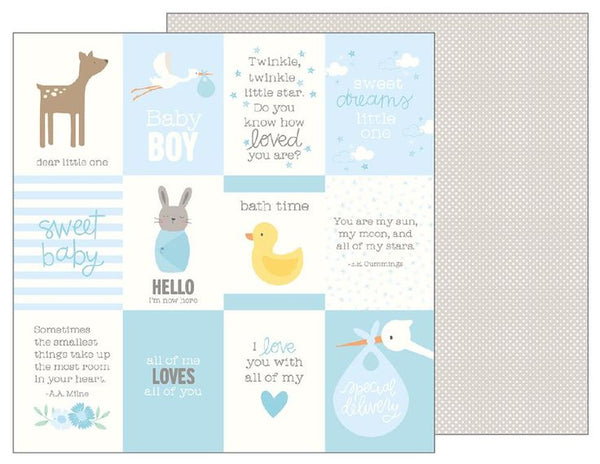 Pebbles, Lullaby Double-Sided Cardstock, 12"X12" , Baby Boy Quotes