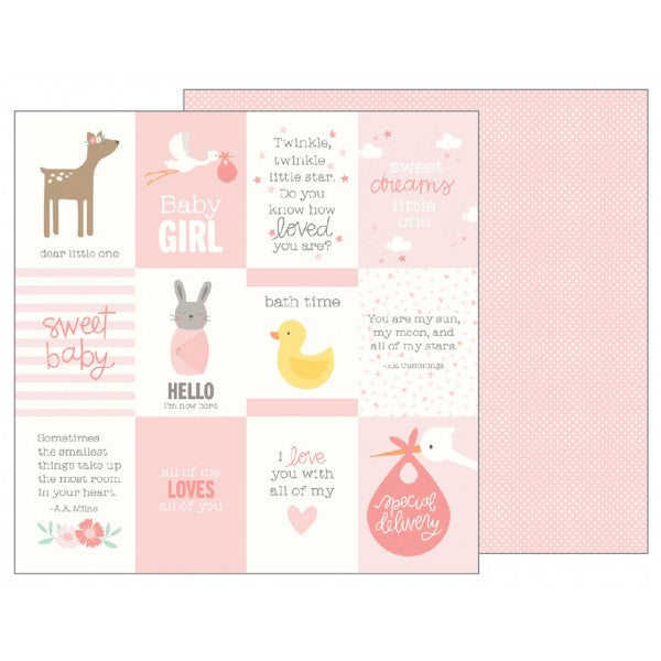Pebbles, Lullaby Double-Sided Cardstock, 12"X12", Baby Girl Quotes
