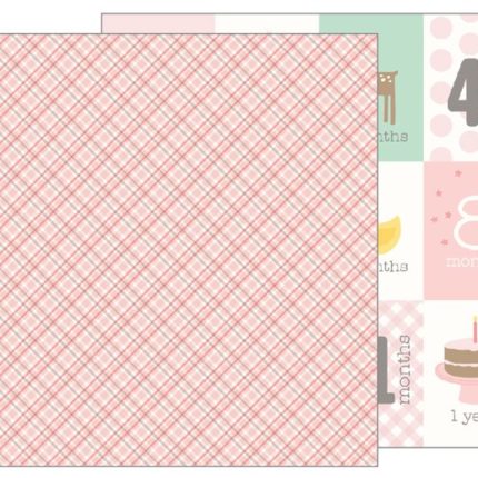 Pebbles, Lullaby Double-Sided Cardstock, 12"X12" , Baby Girl Plaid