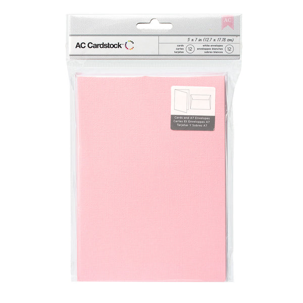 American Crafts A7 Cards W/Envelopes (5.25"X7.25") 12/Pkg, Weave Textured, Blush