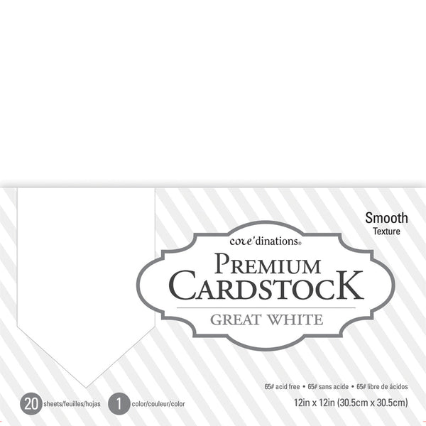 Core'dinations Cardstock 12"X12", 65lbs, Great White, 20 Sheets/pk