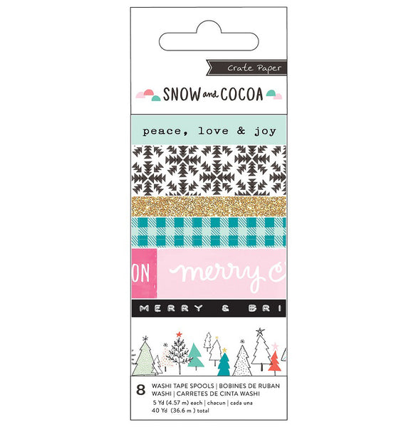 American Crafts - Crate Paper, Washi Tape, Snow & Cocoa- Gold Glitter - (8 Piece) - Scrapbooking Fairies
