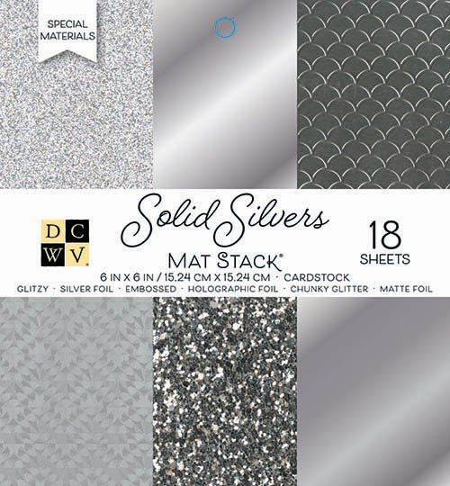 Die Cuts with a View (DCWV) Single-Sided Cardstock Stack 6"X6" 18/Pkg, Solid Silvers Glitter & Foil - Scrapbooking Fairies
