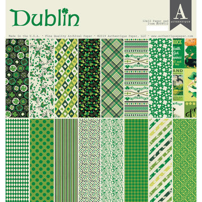 Authentique, Double-Sided Cardstock Pad 12"X12" 18/Pkg Dublin, 8 Designs/2 Each + 2 Solids