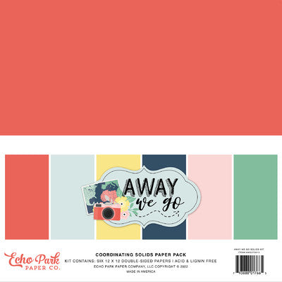 Echo Park Double-Sided Solid Cardstock 12"X12" 6/Pkg, Away We Go, 6 Colors