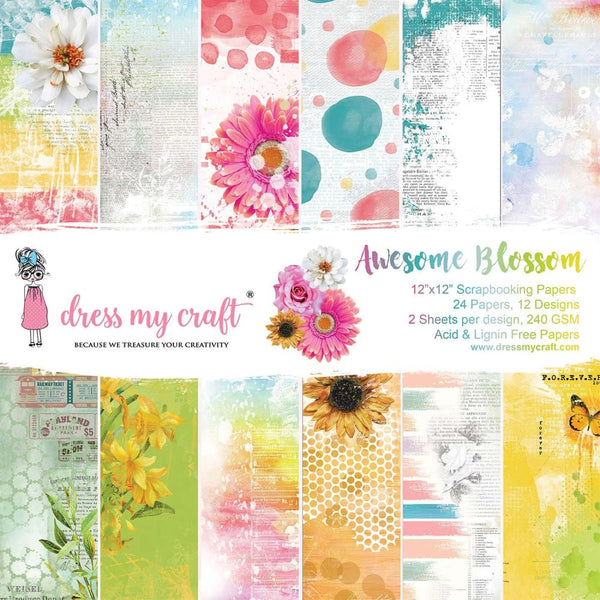 Dress My Craft Single-Sided Paper Pad 12"X12" 24/Pkg, Awesome Blossom, 12 Designs/2 Each