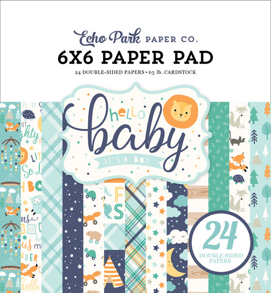 Echo Park Double-Sided Paper Pad 6"X6" 24/Pkg, Hello Baby Boy, 12 Designs/2 Each