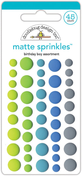 Doodlebug Design, Sprinkles Adhesive Matte Enamel Dots, Birthday Boy, 45/Pkg