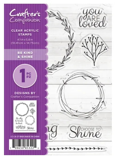 Crafter's Companion, A6 Clear Stamps 4.1"X5.8", Be Kind & Shine