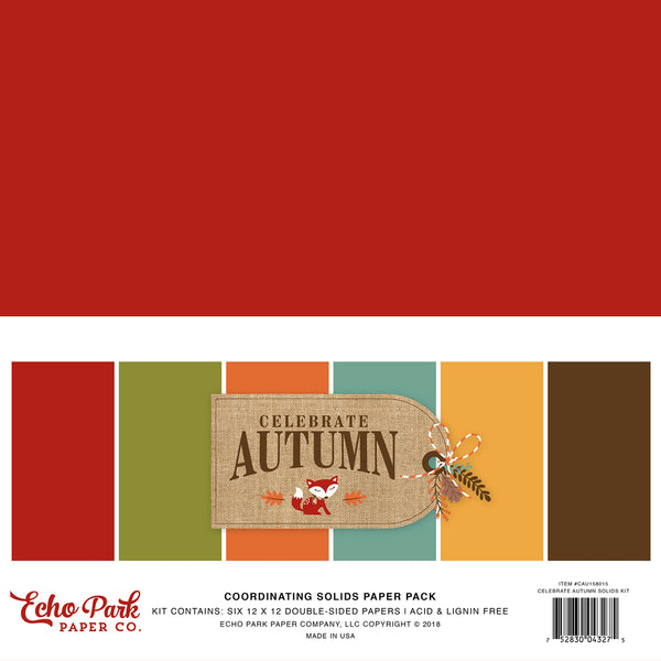 Echo Park Double-Sided Solid Cardstock 12"X12" 6/Pkg, Celebrate Autumn, 6 Colors