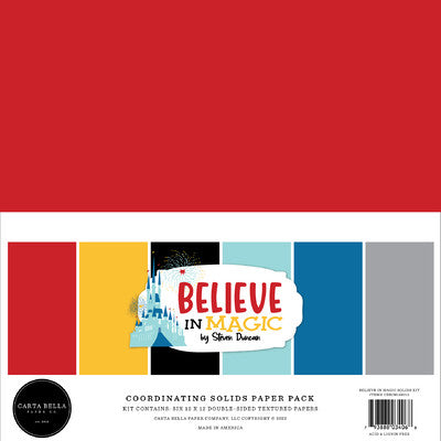 Carta Bella Double-Sided Solid Cardstock 12"X12" 6/Pkg, Believe In Magic, 6 Colors