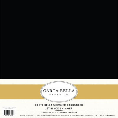 Carta Bella Designer Shimmer 107 lb Cover Weight Cardstock 12"X12", Jet Black