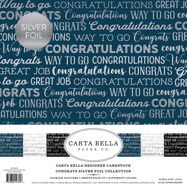 Carta Bella Collection Kit 12"X12" 6/Pkg, Congrats W/Silver Foil - Scrapbooking Fairies