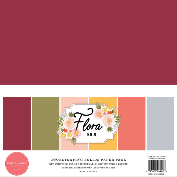 Carta Bella, Double-Sided Solid Textured Cardstock 12"X12" 6/Pkg, Flora No. 5, 6 Colors