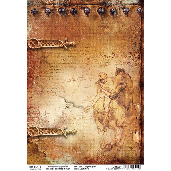 Ciao Bella Piuma Rice Paper Sheet A4, Codex Leonardo, Il Diario Segreto