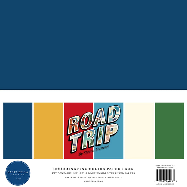 Carta Bella Double-Sided Solid Cardstock 12"X12" 6/Pkg, Road Trip, 6 Colors