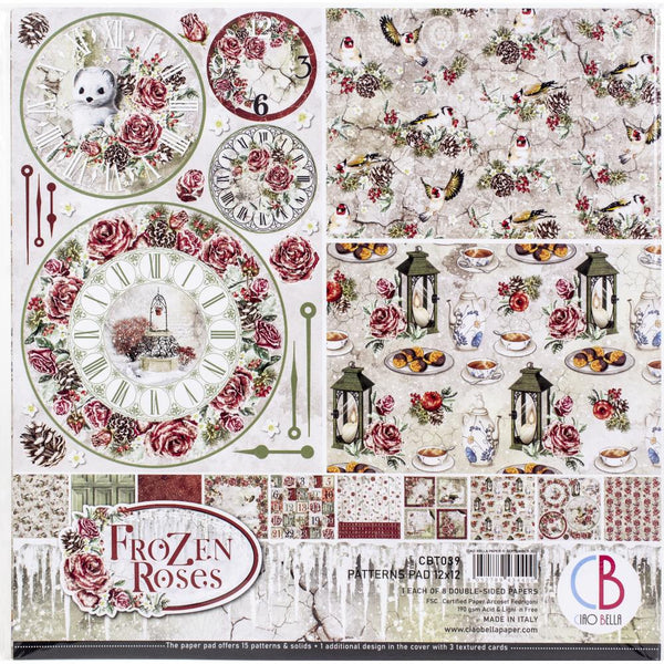 Ciao Bella Double-Sided Paper Pack 90lb 12"X12" 8/Pkg, Frozen Roses, 8 Designs/1 Each