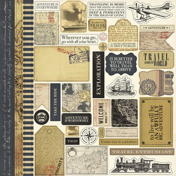 Echo Park, Transatlantic Travel Sticker Sheet - Scrapbooking Fairies