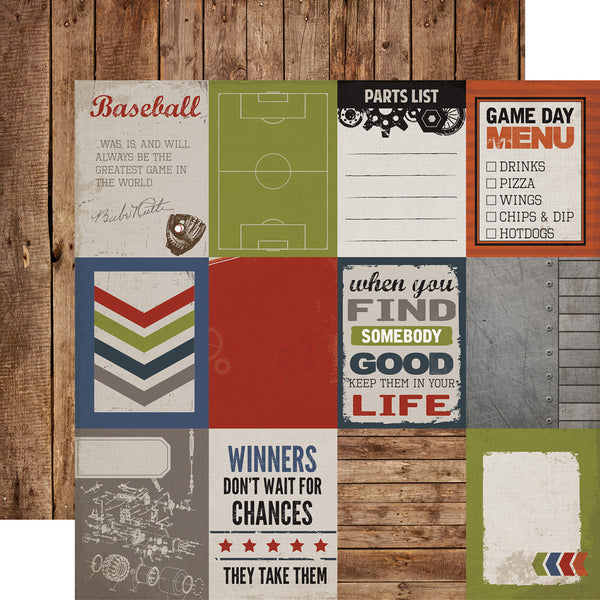Work Hard Play Hard, Double-Sided Cardstock 12"X12", Journaling Cards 3"X4"
