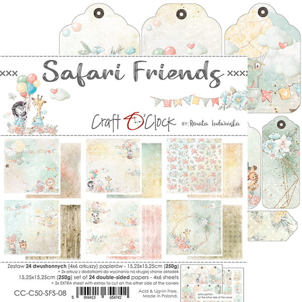 Craft O'Clock, 6X6 Paper Pad, Safari Friends