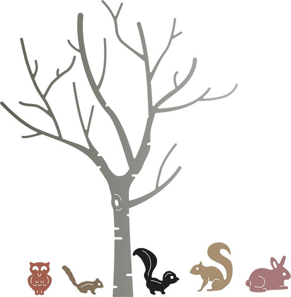 Cheery Lynn, Birch Tree With Cute Critters, Dies - Scrapbooking Fairies