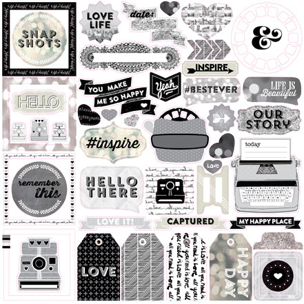 Capture Life, Cardstock Stickers 12"X12", Black & White Element