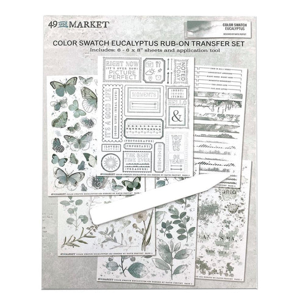 49 And Market, Color Swatch: Eucalyptus Rub-On Transfer Set, 6"X8" 6/Sheets