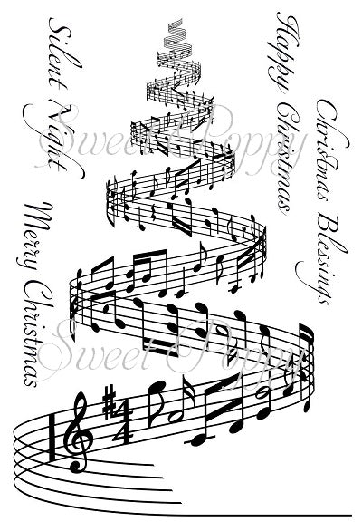Sweet Poppy Stencil: A6 Clear Stamp, Musical Christmas Tree