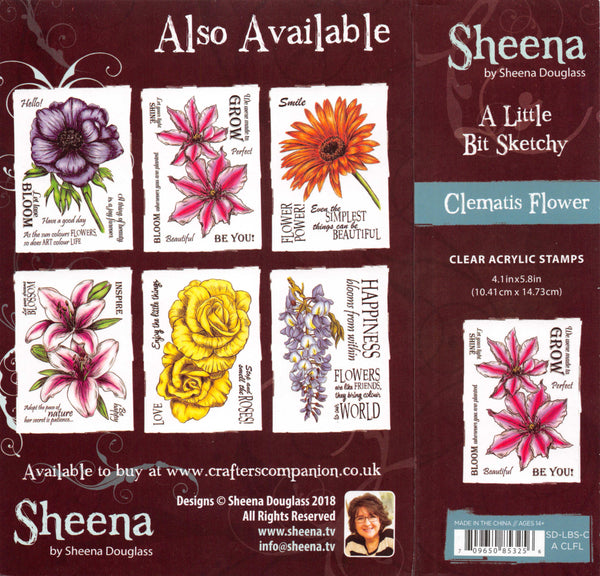 Sheena Douglass A Little Bit Sketchy A6 Clear Acrylic Stamp Set, Clematis Flower