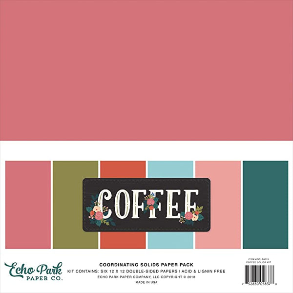 Echo Park, Double-Sided Solid Cardstock 12"X12" 6/Pkg, Coffee, 6 Colors