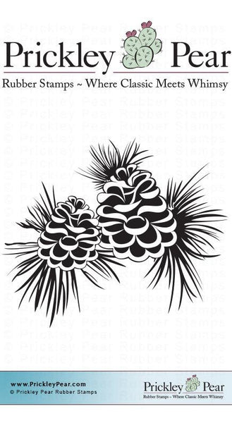 Prickley Pear, 2 Pinecones - Red Rubber Stamp