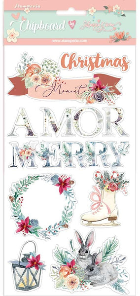 Stamperia Adhesive Chipboard 6"X12", Gratitud, Amor Merry Christmas