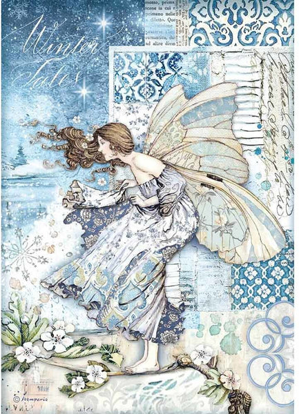 Stamperia Rice Paper Sheet A4, Winter Tales, Fairy in the Wind