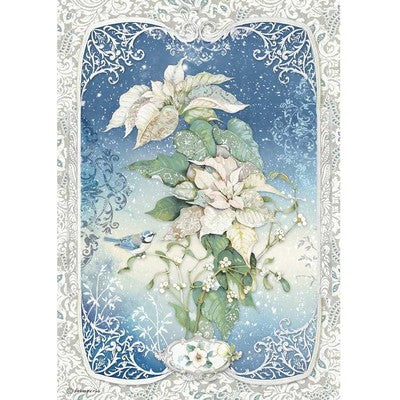 Stamperia Rice Paper Sheet A4, Winter Tales - Poinsettia