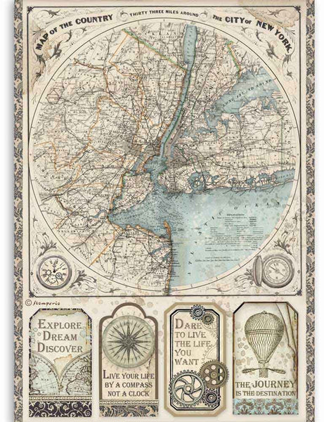 Stamperia Rice Paper Sheet A4,  Sir Vagabond - Map of New York