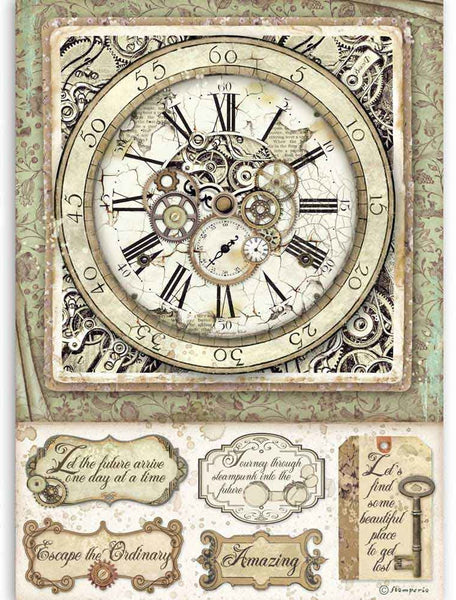Stamperia Rice Paper Sheet A4, Lady Vagabond - Clock with Mechanisms