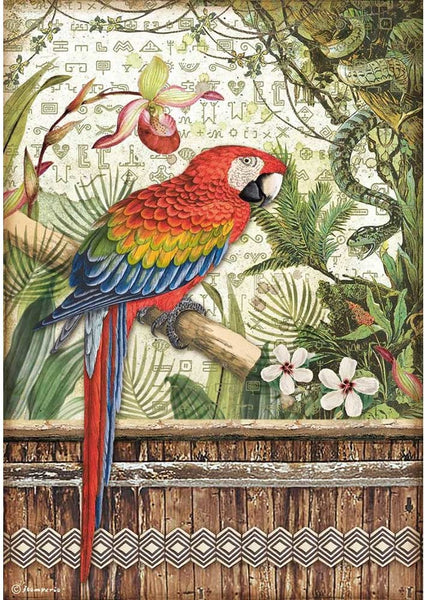 Stamperia Rice Paper Sheet A4, Amazonia - Parrot