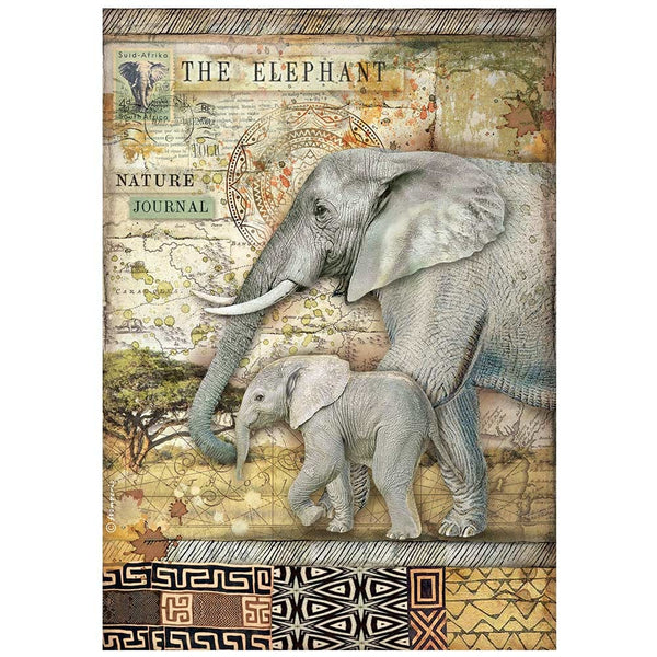 Stamperia Rice Paper Sheet A4, The Elephant, Savana