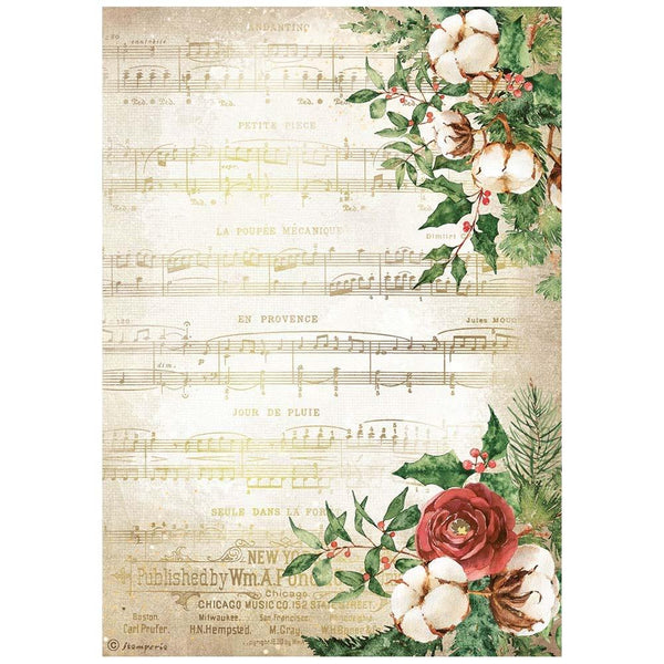 Stamperia Rice Paper Sheet A4, Music, Home For The Holidays