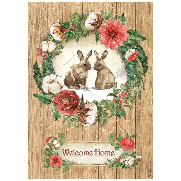 Stamperia Rice Paper Sheet A4, Romantic Home for the Holidays,  Welcome Home Bunnies