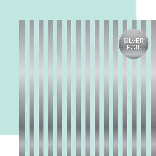 Echo Park Paper Co. Double-Sided Foiled Stripe Cardstock 12"X12" Light Mint W/Silver - Scrapbooking Fairies