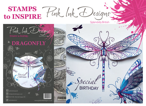 Pink Ink Designs, A5 Clear Stamps Set, Dragonfly, Wings Series