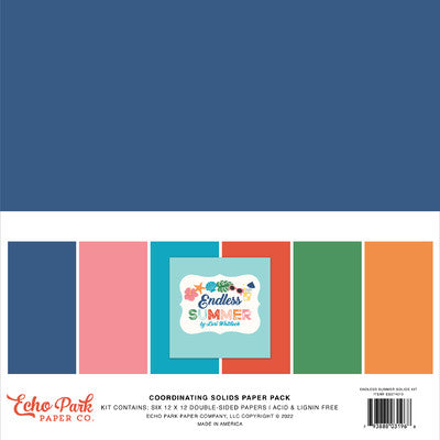 Echo Park Double-Sided Solid Cardstock 12"X12" 6/Pkg, Endless Summer, 6 Colors
