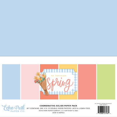 Echo Park Double-Sided Solid Cardstock 12"X12" 6/Pkg, My Favorite Spring, 6 Colors
