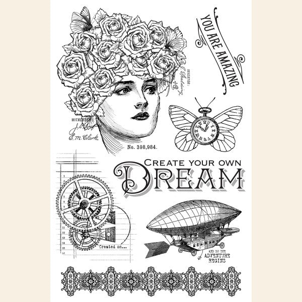 Graphic 45, Clear Acrylic Stamps, Imagine - Dream (Retired)