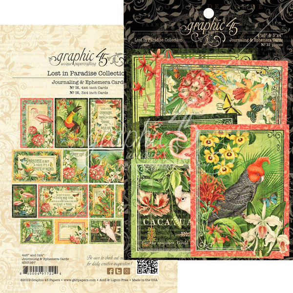 Graphic 45, Lost In Paradise Ephemera Cards, (16) 4"X6" & (16) 3"X4" (4501897)