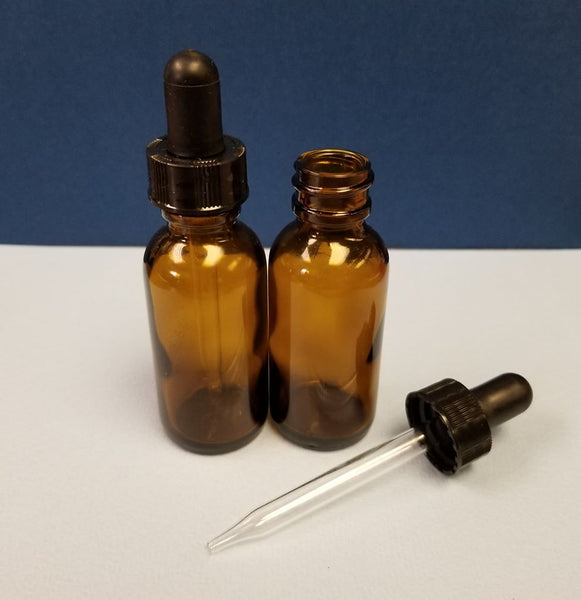 Glass Bottle w/Glass Dropper, 1 oz., Amber