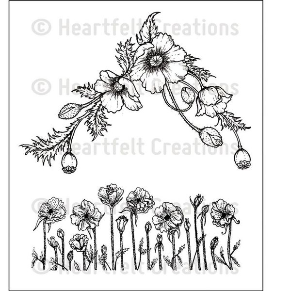 Heartfelt Creations, Blazing Poppy Collection, Cling Stamps Set, Poppy Corner and Border