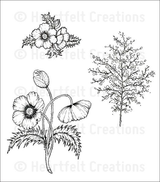 Heartfelt Creations, Blazing Poppy Collection, Cling Stamps Set, Blazing Poppy Fillers
